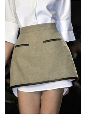 Céline Phoebe Philo era leather trimmed linen skirt 34/0/xs